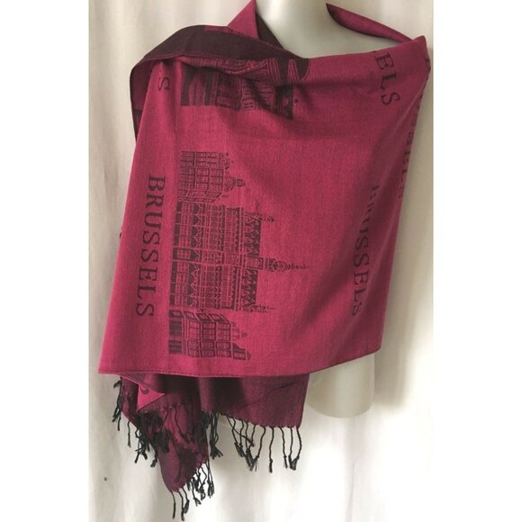 Brussels Women Scarf Pashmina Wrap Red Dual Cotton Viscose Blend Tassels 65*27" - Picture 2 of 8